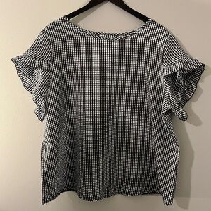Textured Gingham Top with Ruffle Sleeves